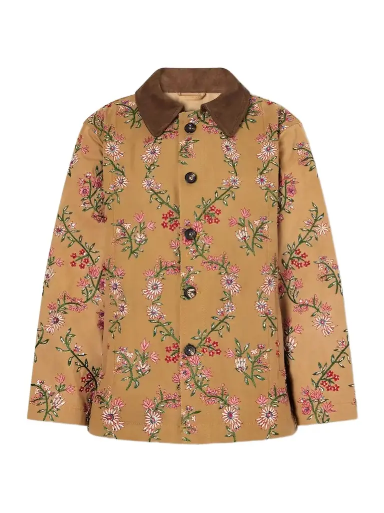 Kartik Research Chintz Sequin-embellished Floral-embroidered Suede-trimmed Cotton-canvas Jacket