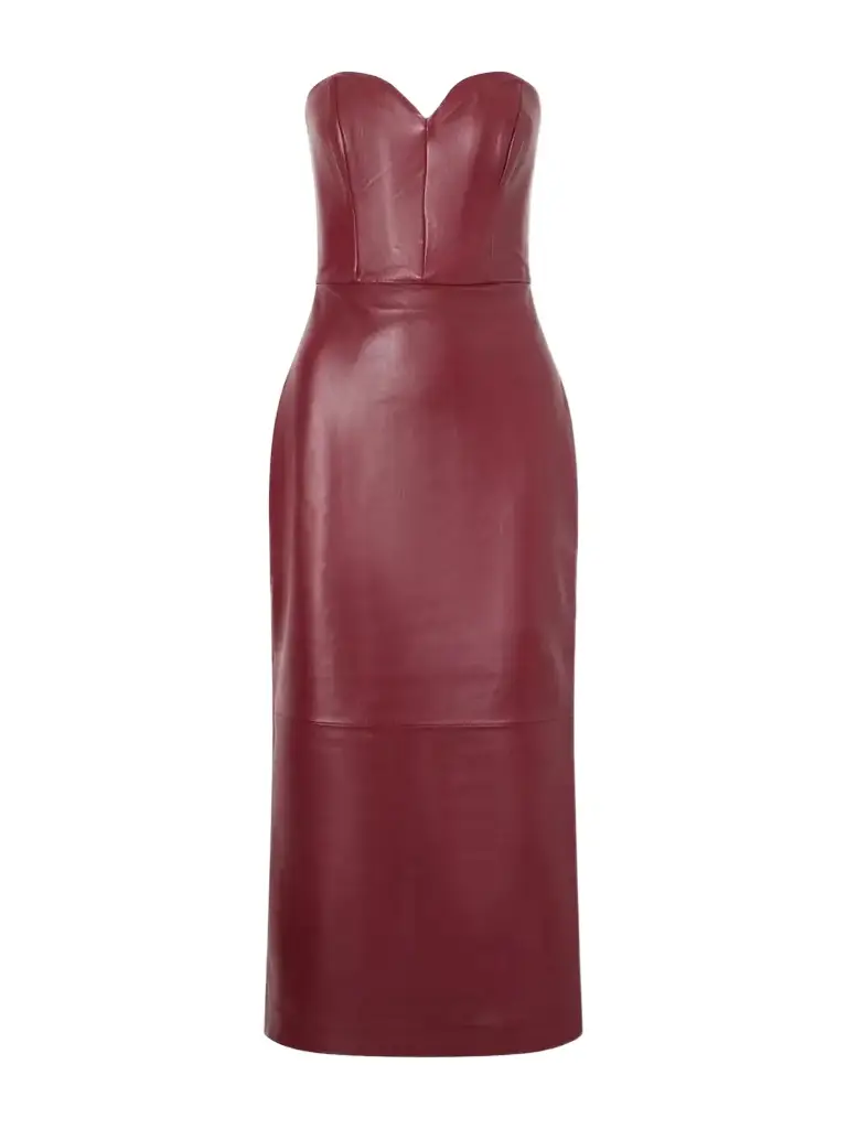 Alex Perry Bustier Paneled Leather Midi Dress
