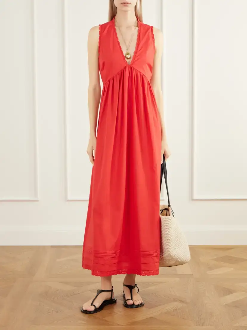 Faithfull Jovita Gathered Broderie-anglaise Trimmed Cotton-poplin Midi Dress | Thumbnail 2