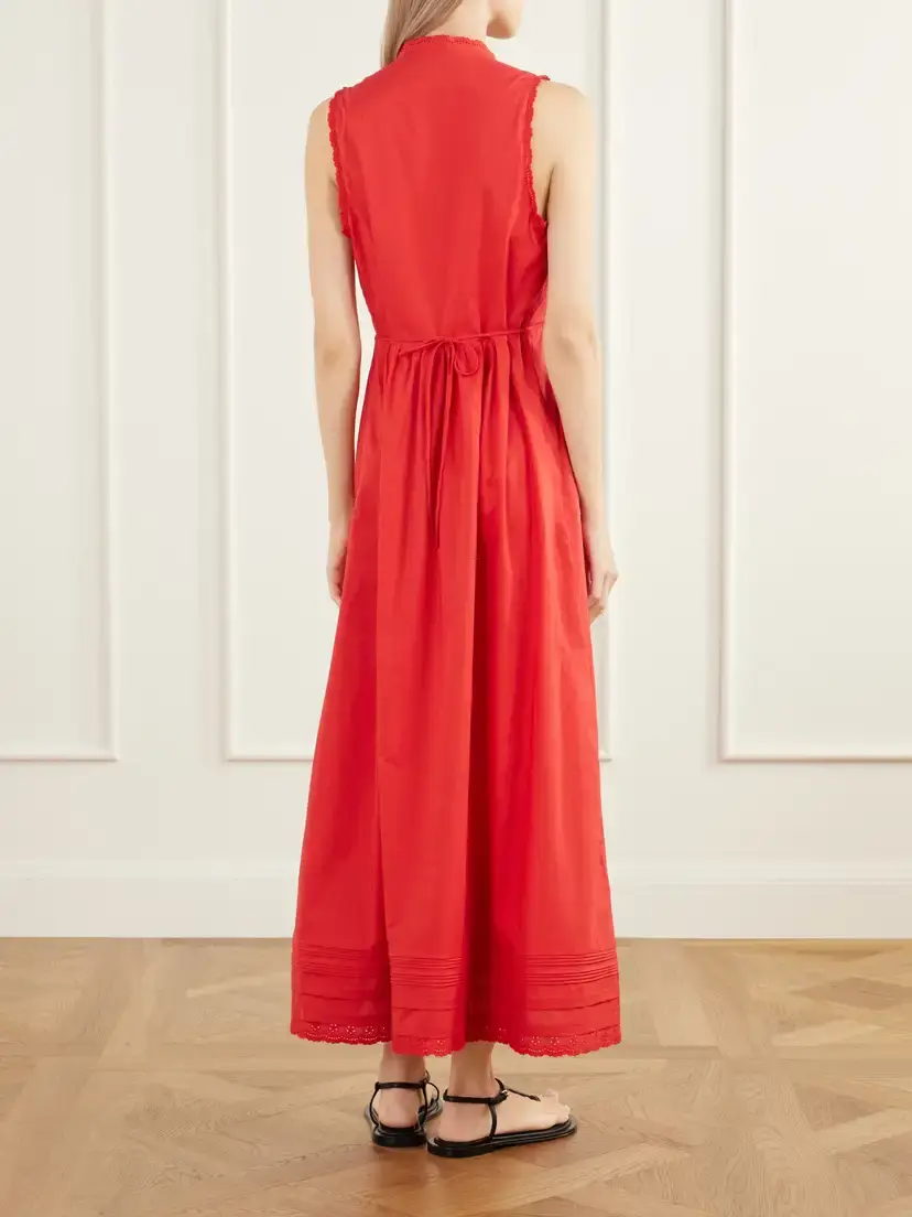 Faithfull Jovita Gathered Broderie-anglaise Trimmed Cotton-poplin Midi Dress | Thumbnail 3