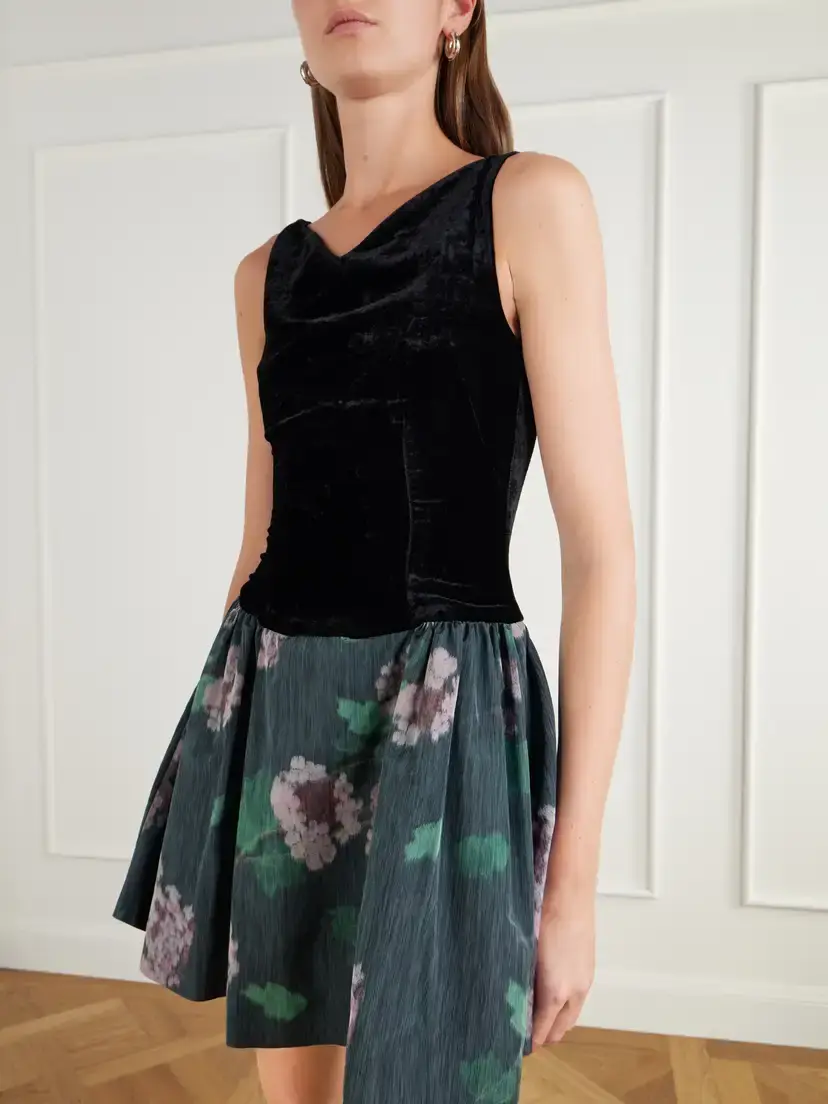 BERNADETTE Yael Pleated Floral-print Velvet And Taffeta Mini Dress - Unknown | Thumbnail 4 BERNADETTE Yael Pleated Floral-print Velvet And Taffeta Mini Dress - Unknown | Thumbnail 4
