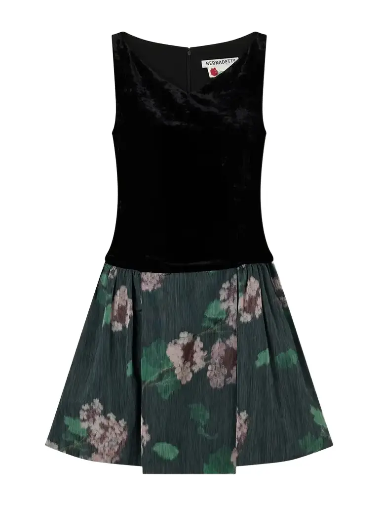 BERNADETTE Yael Pleated Floral-print Velvet And Taffeta Mini Dress - Unknown