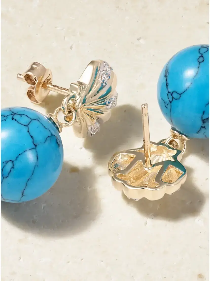 Mateo Petite Venus 14-karat Gold, Diamond And Turquoise Earrings | Thumbnail 3 Mateo Petite Venus 14-karat Gold, Diamond And Turquoise Earrings | Thumbnail 3