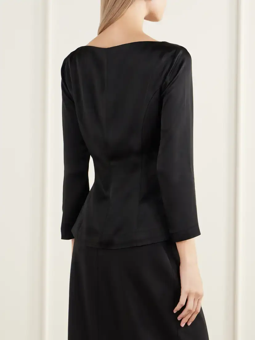 BERNADETTE Romi Bow-detailed Darted Satin Top | Thumbnail 3 BERNADETTE Romi Bow-detailed Darted Satin Top | Thumbnail 3
