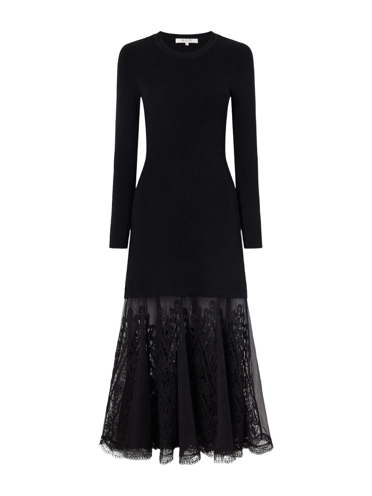 Vali Embroidered Tulle-trimmed Wool Midi Dress Vali Embroidered Tulle-trimmed Wool Midi Dress