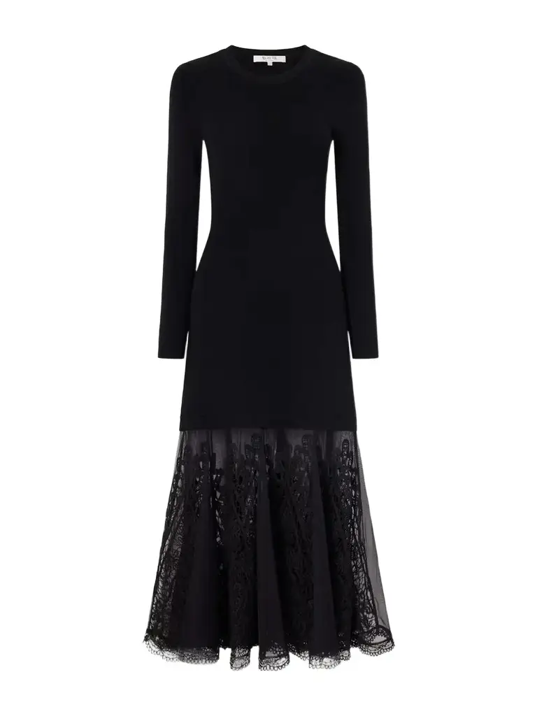 Sea Vali Embroidered Tulle-trimmed Wool Midi Dress