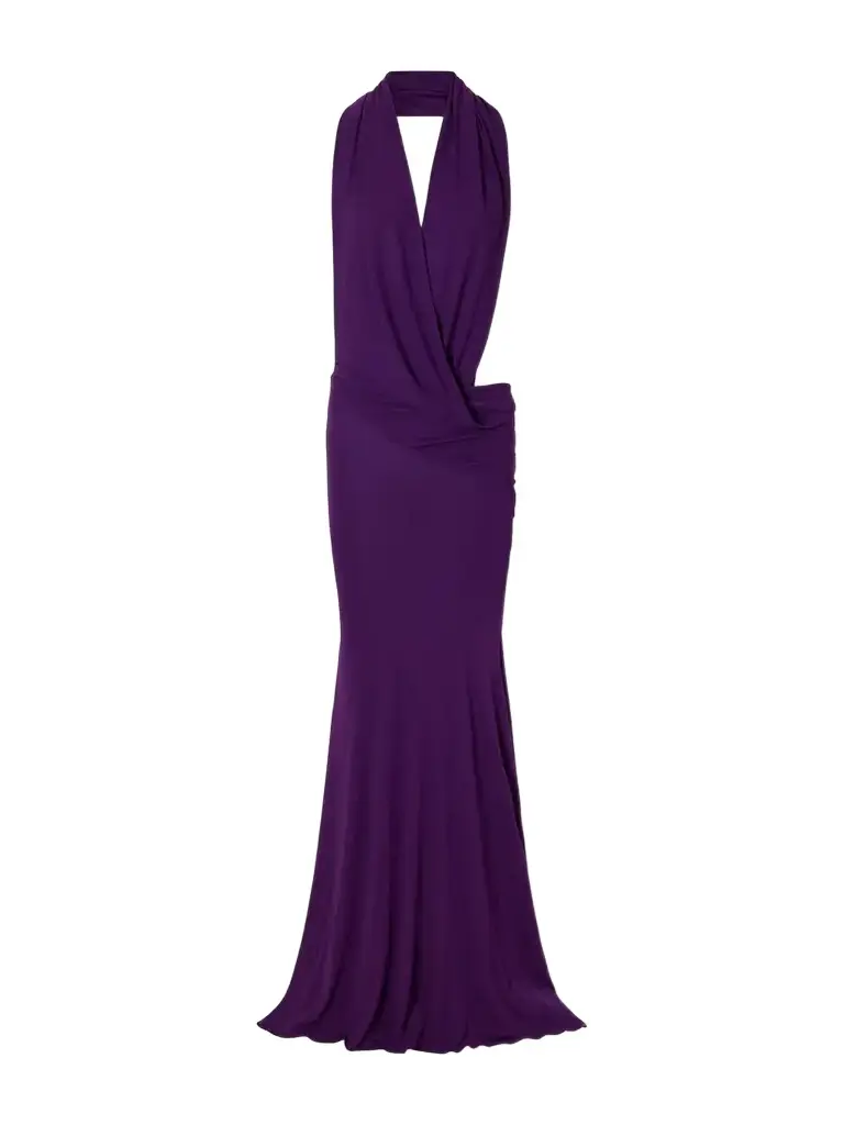 Halterneck Draped Jersey Gown