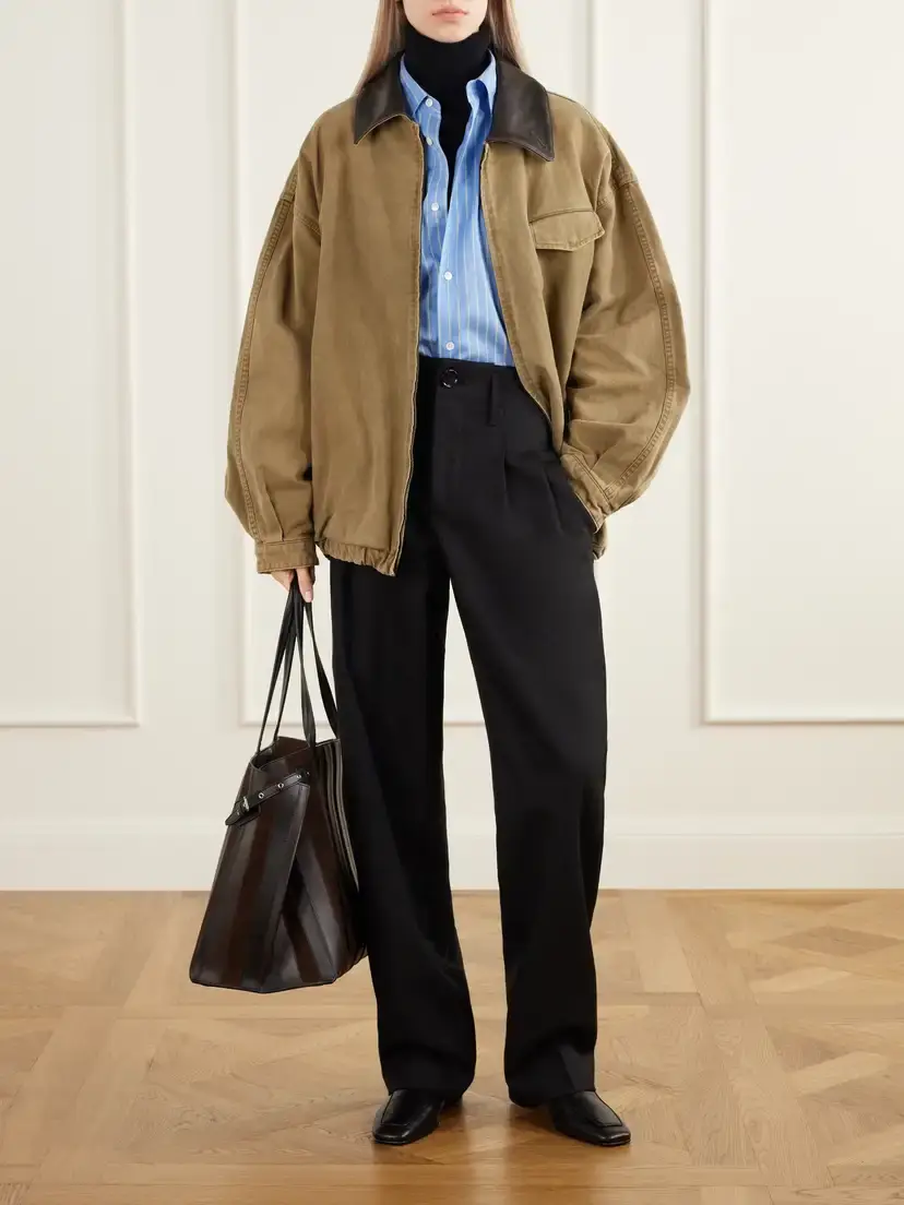 ssstein Gathered Washed Leather-trimmed Cotton-whipcord Jacket | Thumbnail 2 ssstein Gathered Washed Leather-trimmed Cotton-whipcord Jacket | Thumbnail 2