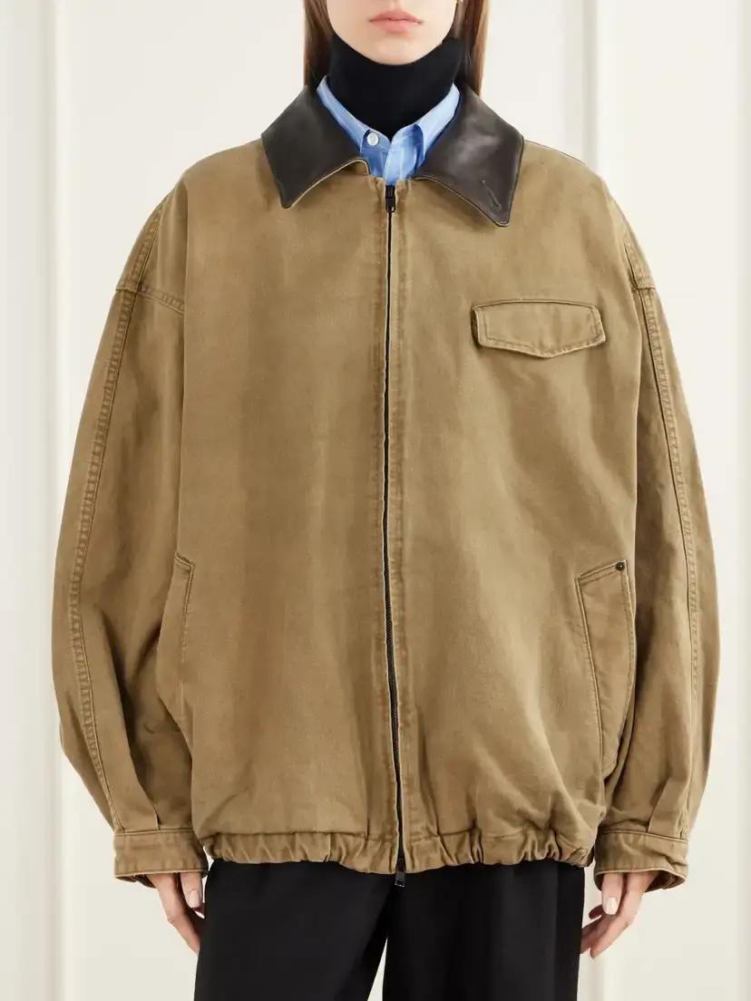 ssstein Gathered Washed Leather-trimmed Cotton-whipcord Jacket | Thumbnail 3 ssstein Gathered Washed Leather-trimmed Cotton-whipcord Jacket | Thumbnail 3