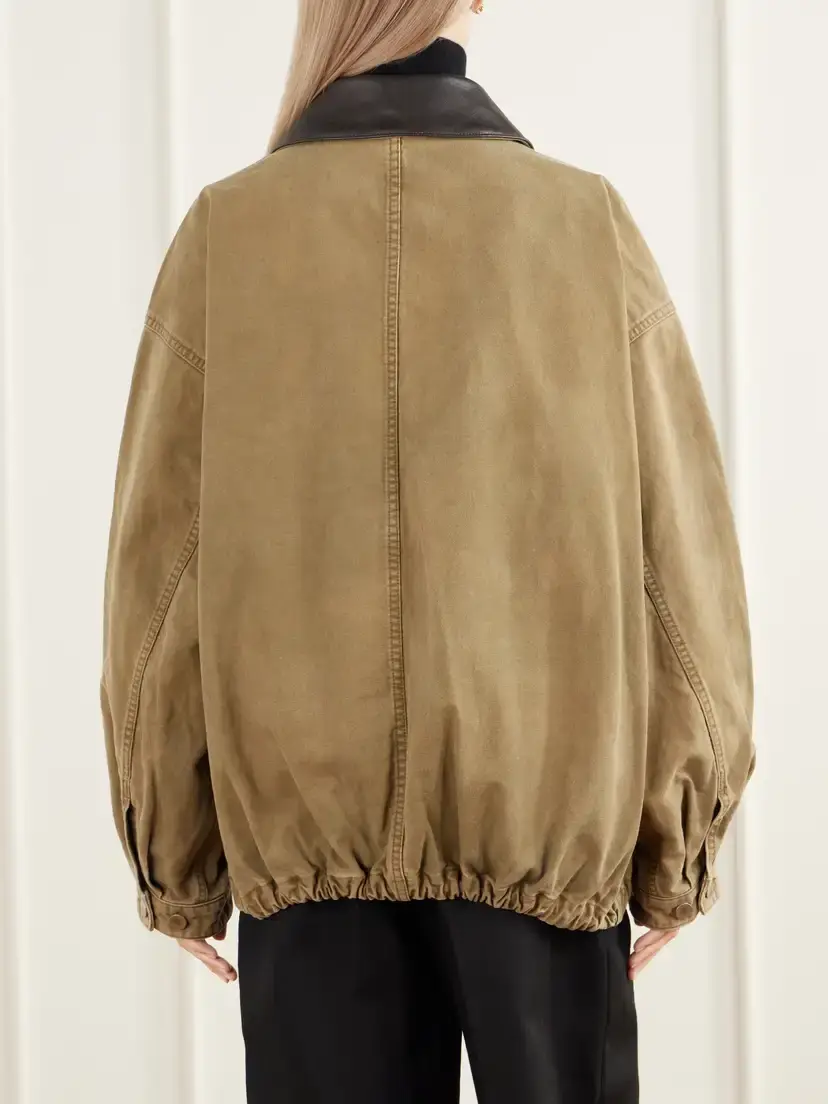 ssstein Gathered Washed Leather-trimmed Cotton-whipcord Jacket | Thumbnail 4 ssstein Gathered Washed Leather-trimmed Cotton-whipcord Jacket | Thumbnail 4