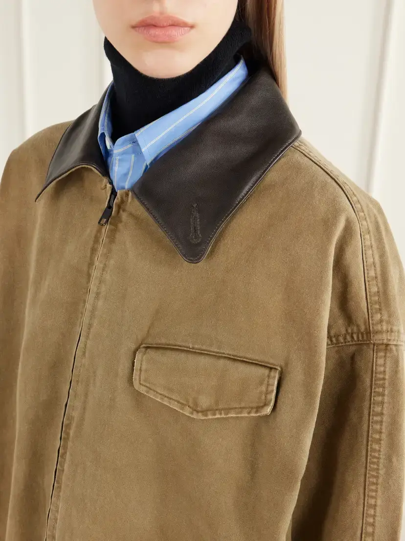 ssstein Gathered Washed Leather-trimmed Cotton-whipcord Jacket | Thumbnail 5 ssstein Gathered Washed Leather-trimmed Cotton-whipcord Jacket | Thumbnail 5
