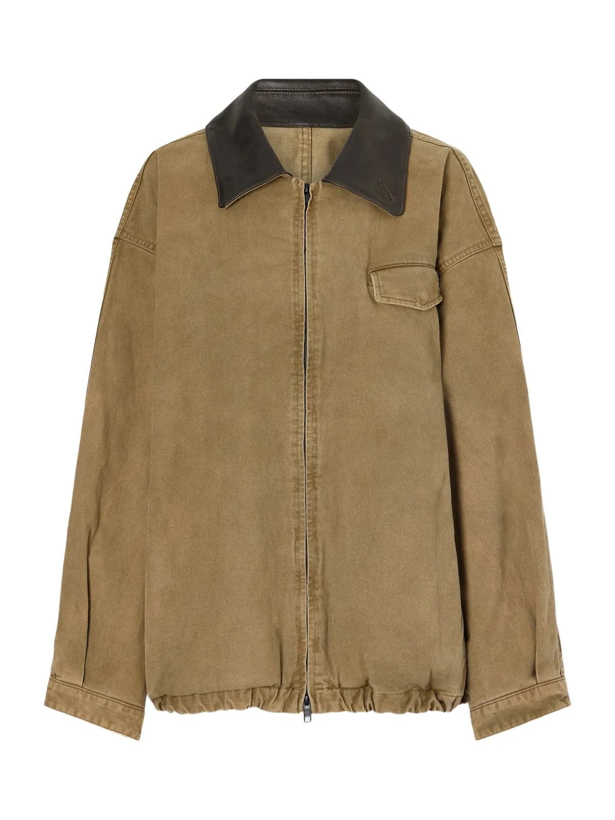 ssstein Gathered Washed Leather-trimmed Cotton-whipcord Jacket