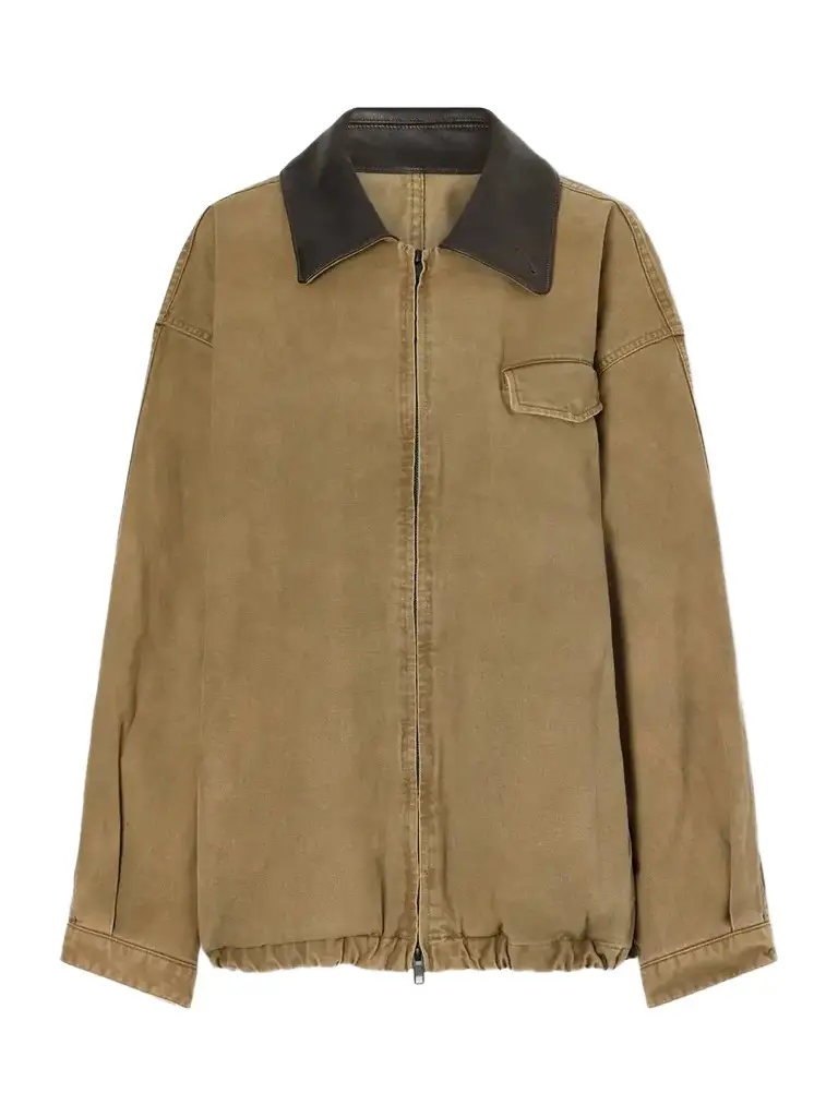 ssstein Gathered Washed Leather-trimmed Cotton-whipcord Jacket