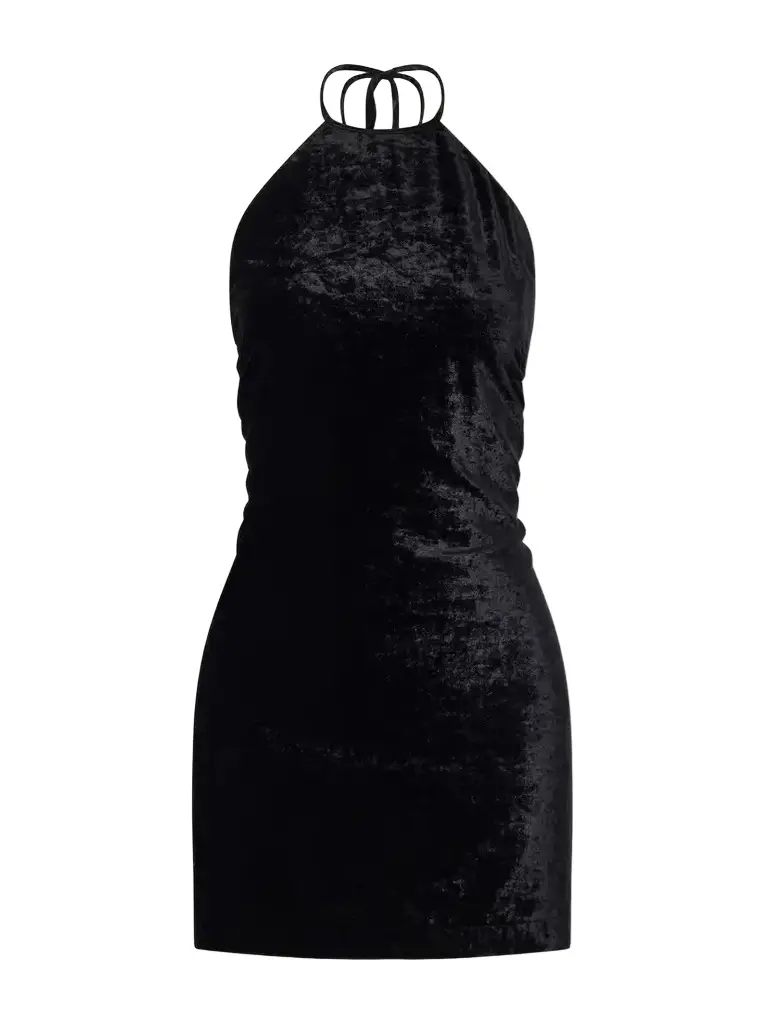 BERNADETTE Francine Velvet Halterneck Mini Dress