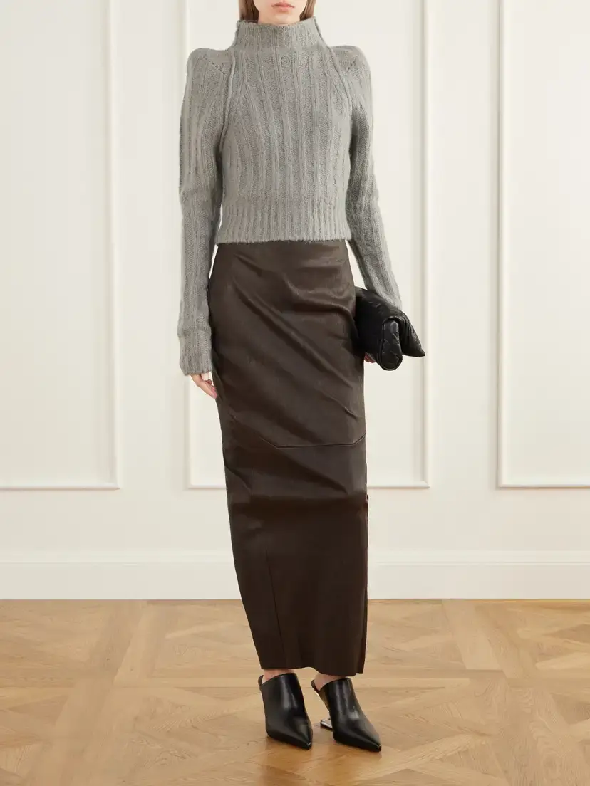 Rick Owens Cropped Ribbed Cashmere And Silk-blend Turtleneck Sweater | Thumbnail 2 Rick Owens Cropped Ribbed Cashmere And Silk-blend Turtleneck Sweater | Thumbnail 2