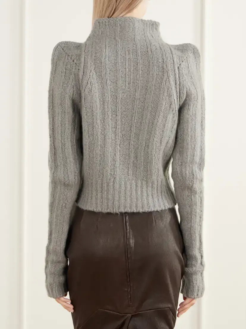 Rick Owens Cropped Ribbed Cashmere And Silk-blend Turtleneck Sweater | Thumbnail 3 Rick Owens Cropped Ribbed Cashmere And Silk-blend Turtleneck Sweater | Thumbnail 3