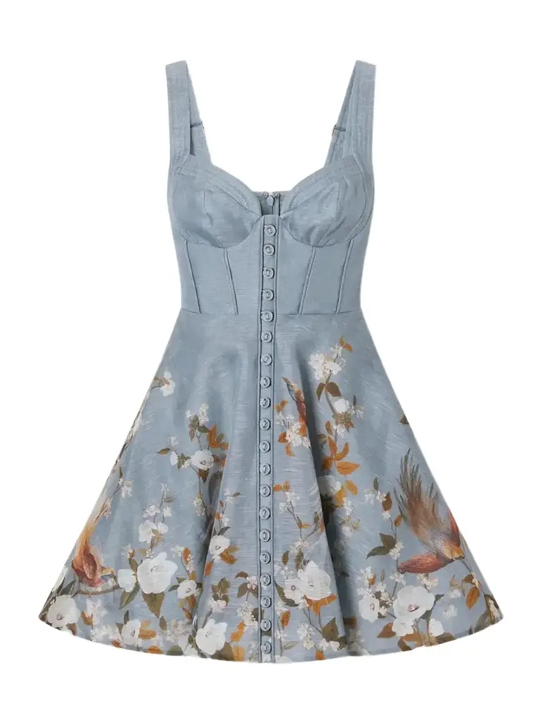 Zimmermann Momentum Corset Floral-print Linen And Silk-blend Crepe De Chine Mini Dress