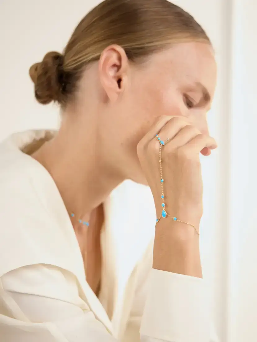 SHAY 18-karat Gold, Turquoise And Diamond Hand Bracelet | Thumbnail 3