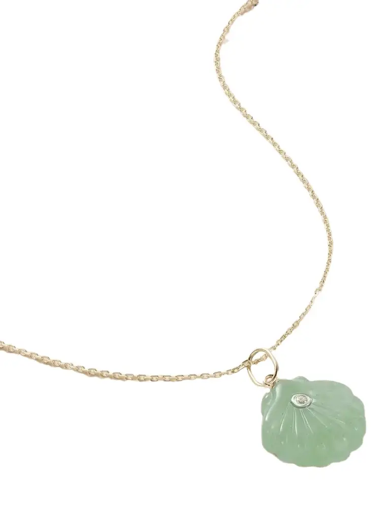 Mateo Carved Venus 14-karat Gold, Jade And Diamond Necklace