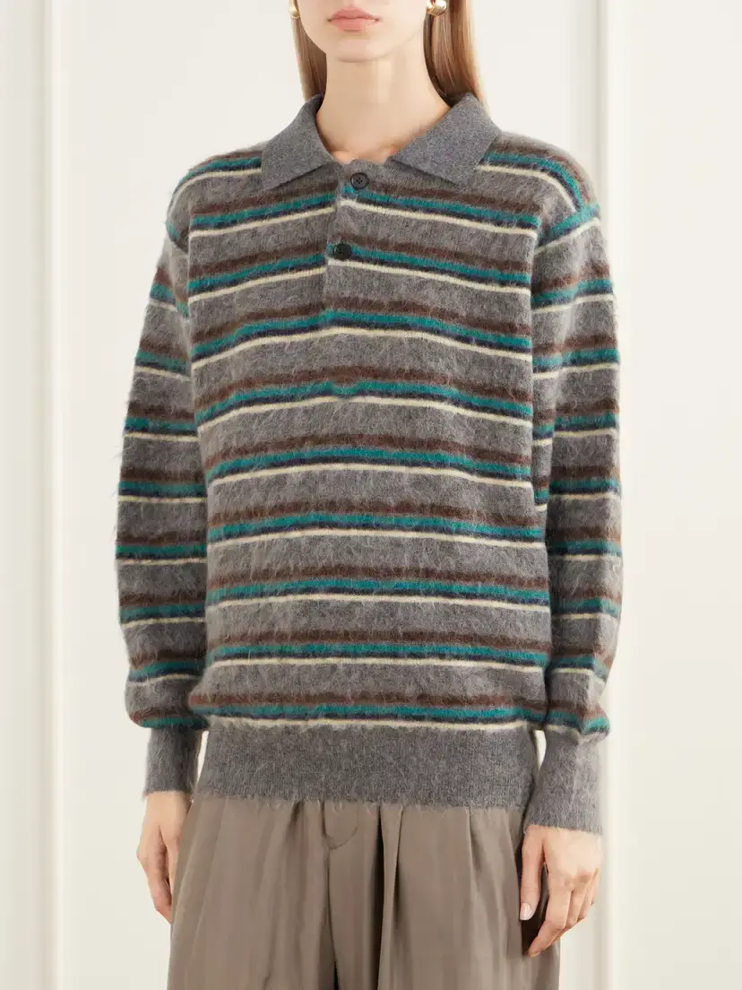ssstein Striped Brushed-knit Polo Shirt | Thumbnail 3 ssstein Striped Brushed-knit Polo Shirt | Thumbnail 3
