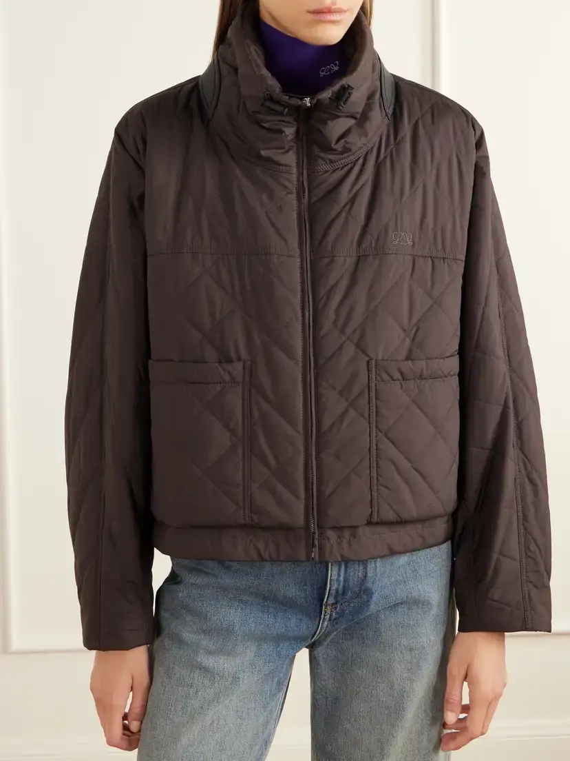Loewe Padded Quilted Leather-trimmed Shell Jacket | Thumbnail 3 Loewe Padded Quilted Leather-trimmed Shell Jacket | Thumbnail 3