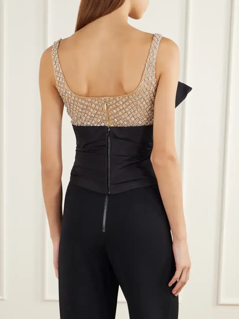 Oscar de la Renta Bow-detailed Crystal And Sequin-embellished Satin-trimmed Tulle Top | Thumbnail 3 Oscar de la Renta Bow-detailed Crystal And Sequin-embellished Satin-trimmed Tulle Top | Thumbnail 3