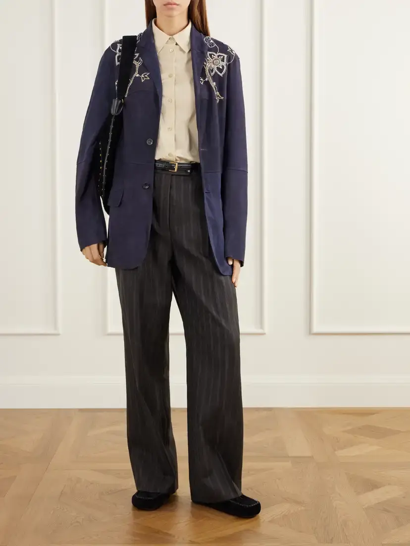 Kartik Research Bead-embellished Paneled Suede Blazer | Thumbnail 2