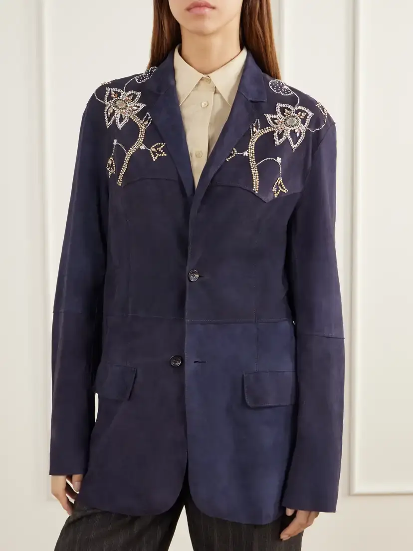 Kartik Research Bead-embellished Paneled Suede Blazer | Thumbnail 3