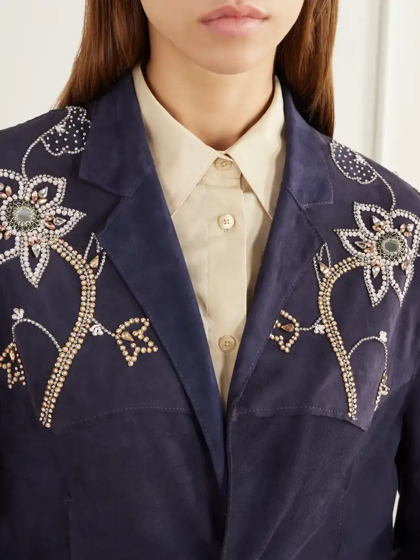Kartik Research Bead-embellished Paneled Suede Blazer | Thumbnail 5