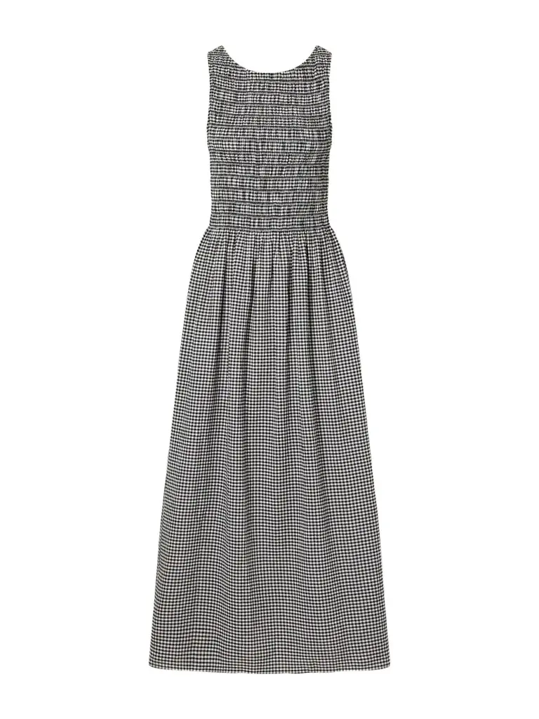 Faithfull Carina Shirred Gingham Stretch-cotton Poplin Maxi Dress