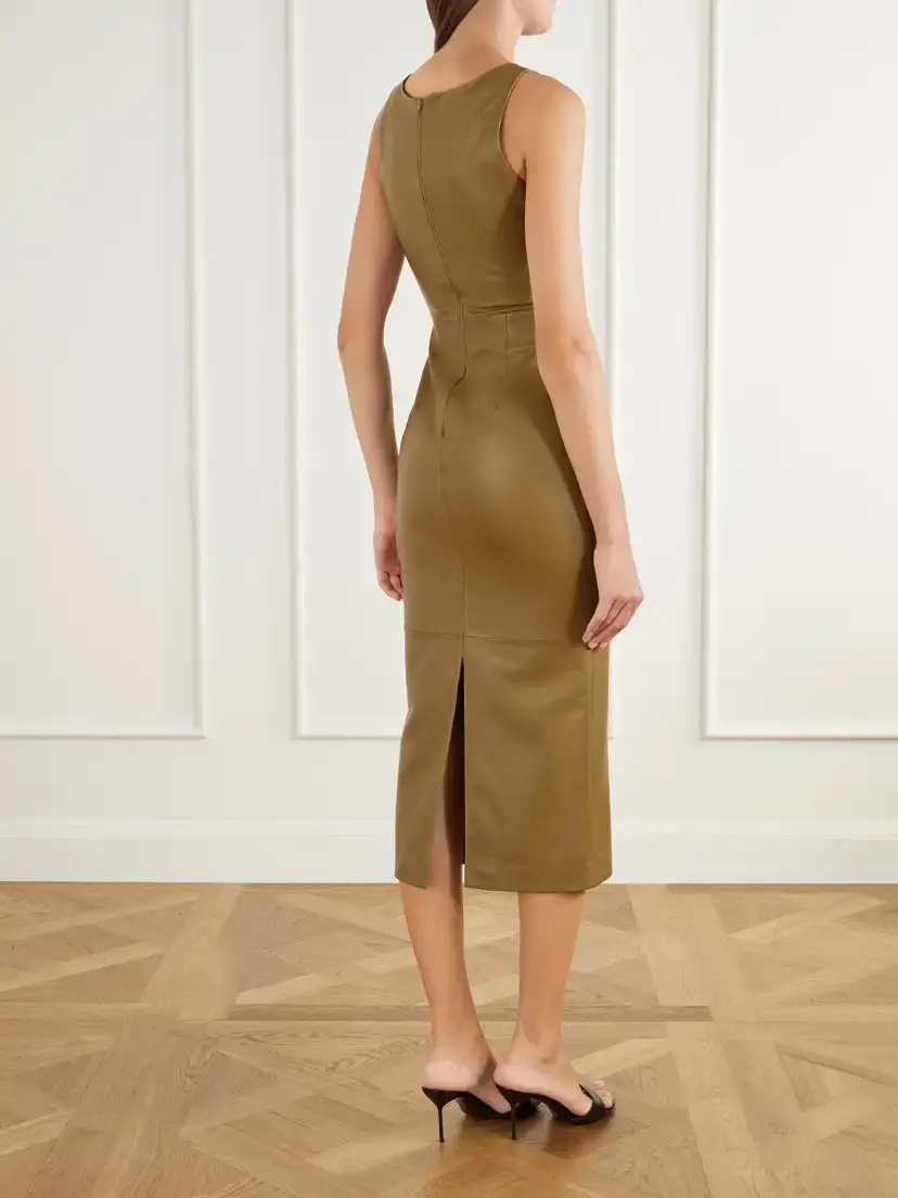Alex Perry Darted Paneled Leather Midi Dress | Thumbnail 3
