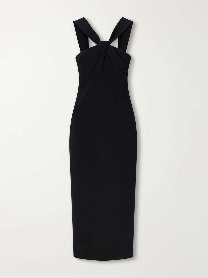 Lucciene Open-back Twisted Darted Birdseye Halterneck Midi Dress Lucciene Open-back Twisted Darted Birdseye Halterneck Midi Dress