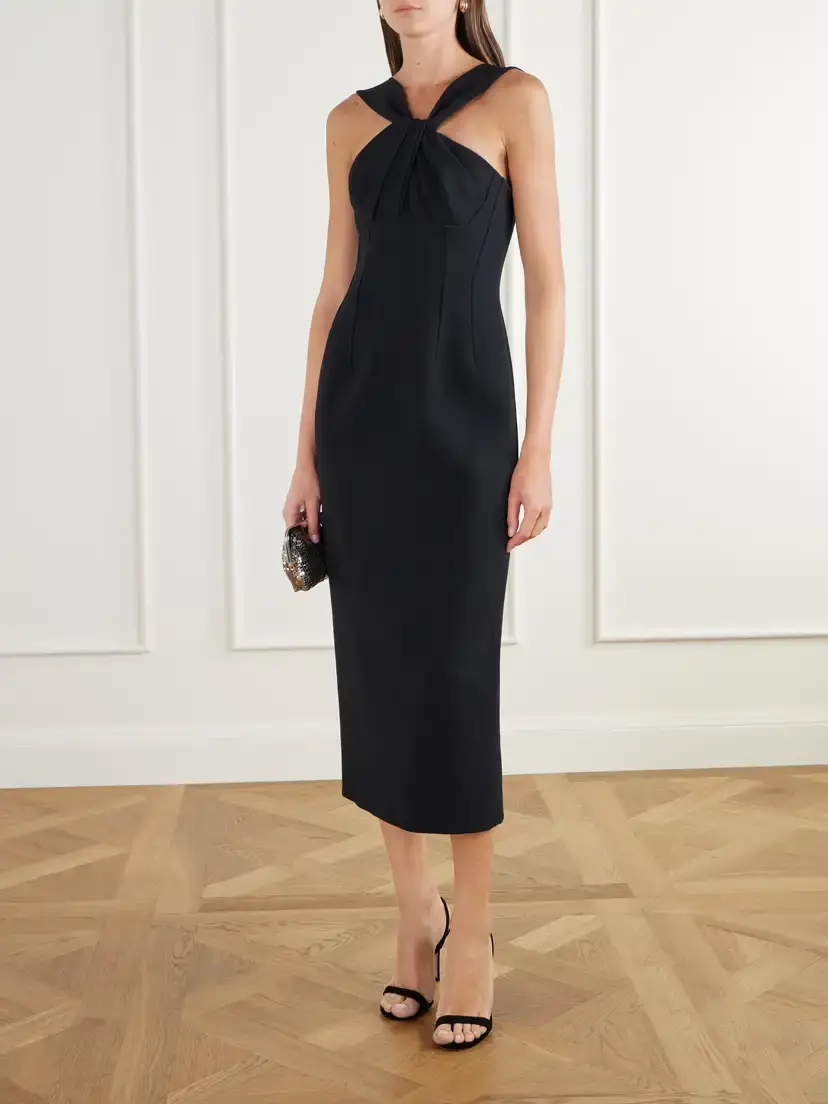 Emilia Wickstead Lucciene Open-back Twisted Darted Birdseye Halterneck Midi Dress | Thumbnail 2