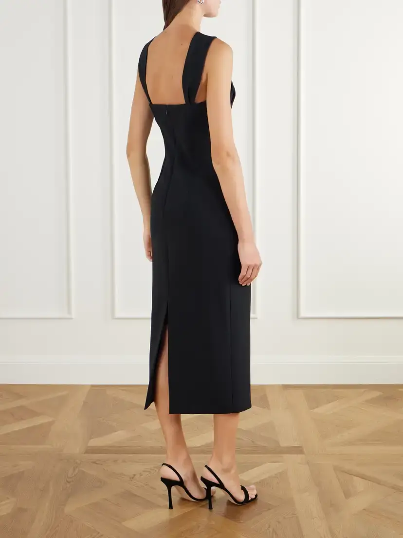 Emilia Wickstead Lucciene Open-back Twisted Darted Birdseye Halterneck Midi Dress | Thumbnail 3
