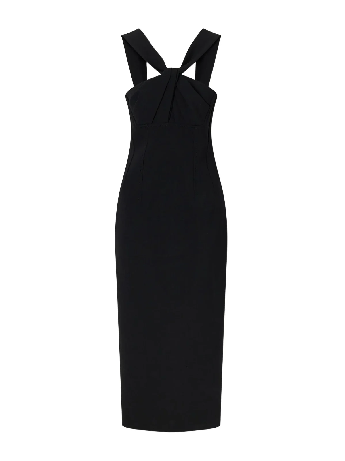 Lucciene Open-back Twisted Darted Birdseye Halterneck Midi Dress Lucciene Open-back Twisted Darted Birdseye Halterneck Midi Dress