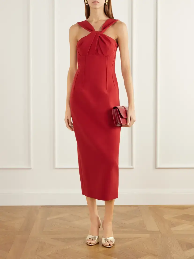 Emilia Wickstead Lucciene Open-back Twisted Darted Birdseye Halterneck Midi Dress | Thumbnail 2 Emilia Wickstead Lucciene Open-back Twisted Darted Birdseye Halterneck Midi Dress | Thumbnail 2