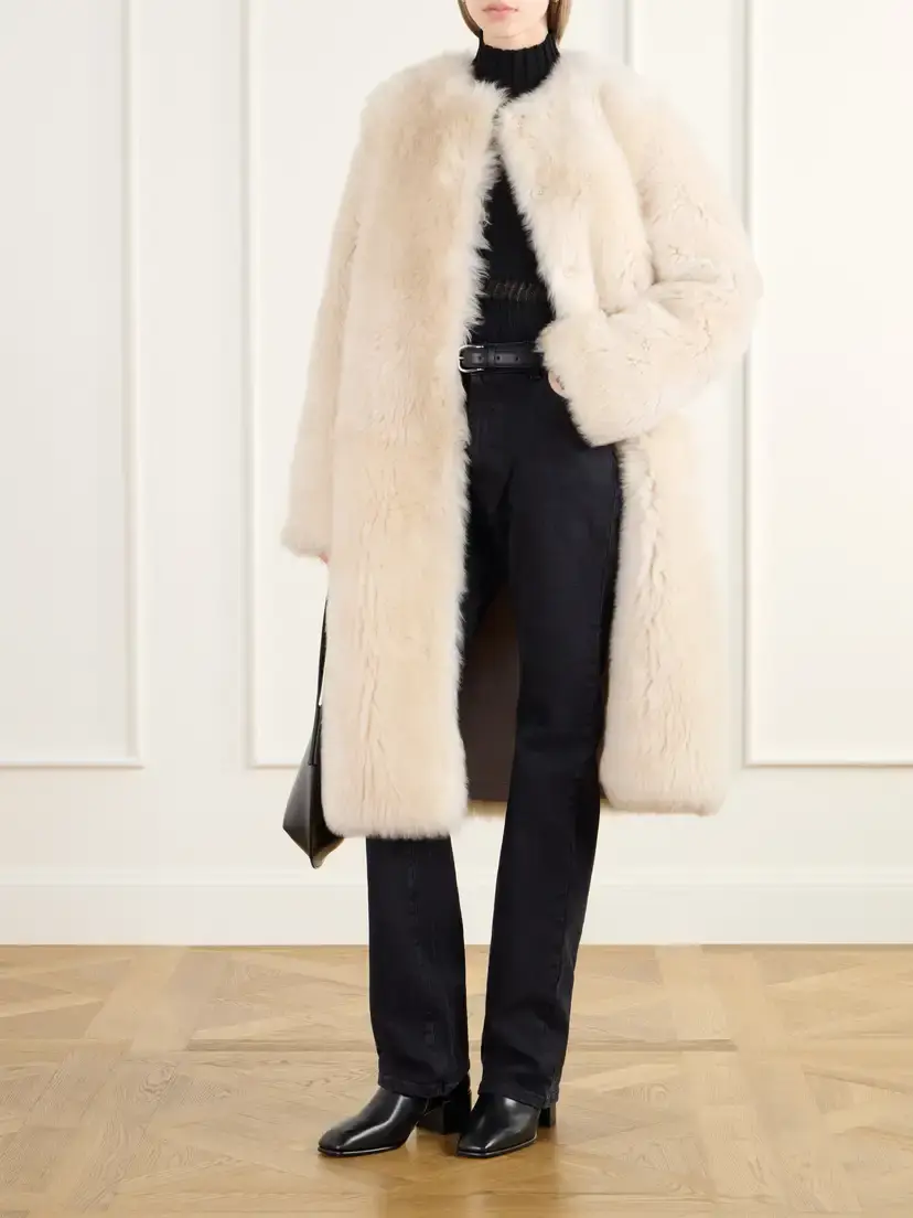 Almada Gemma Collarless Paneled Shearling Coat | Thumbnail 2 Almada Gemma Collarless Paneled Shearling Coat | Thumbnail 2