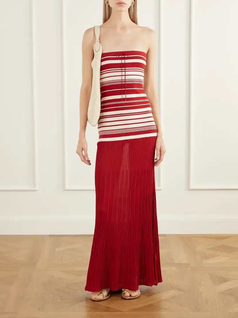 Faithfull Valmir Strapless Striped Pleated Cotton-blend Jersey Maxi Dress | Thumbnail 2 Faithfull Valmir Strapless Striped Pleated Cotton-blend Jersey Maxi Dress | Thumbnail 2