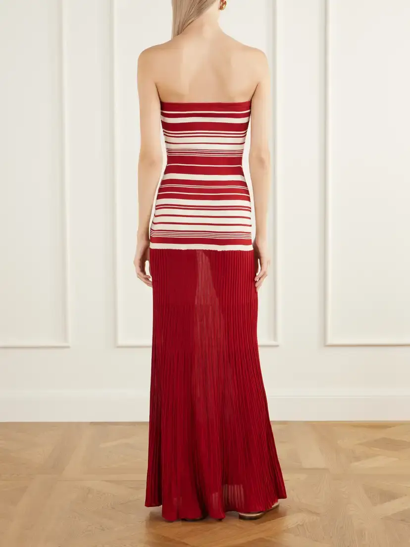 Faithfull Valmir Strapless Striped Pleated Cotton-blend Jersey Maxi Dress | Thumbnail 3 Faithfull Valmir Strapless Striped Pleated Cotton-blend Jersey Maxi Dress | Thumbnail 3