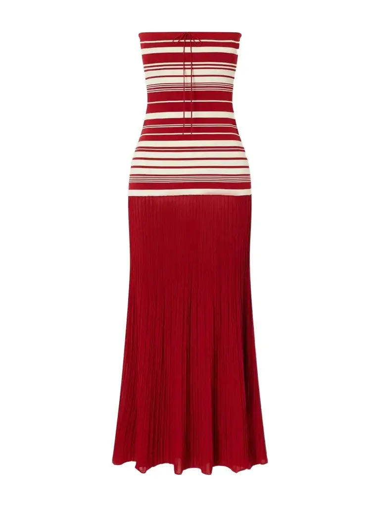 Valmir Strapless Striped Pleated Cotton-blend Jersey Maxi Dress Valmir Strapless Striped Pleated Cotton-blend Jersey Maxi Dress