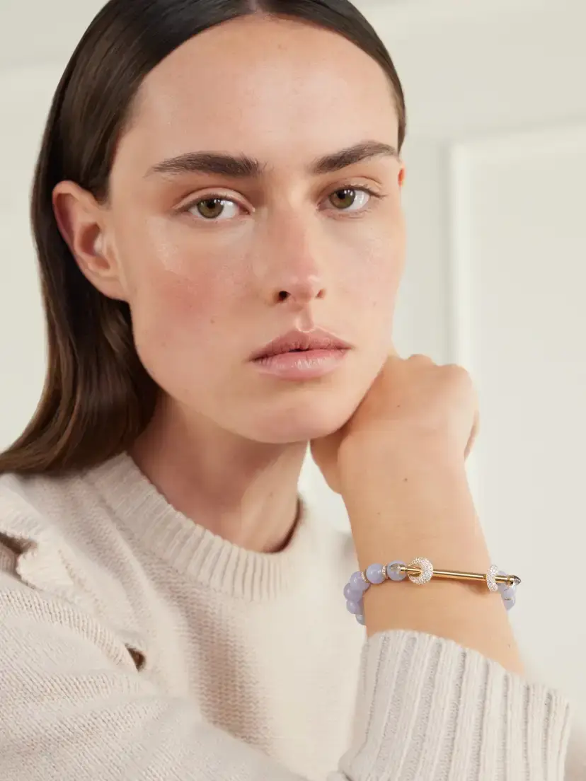Ananya 18-karat Gold, Chalcedony, Quartz And Diamond Beaded Bracelet | Thumbnail 2