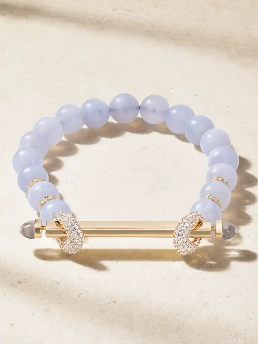 Ananya 18-karat Gold, Chalcedony, Quartz And Diamond Beaded Bracelet
