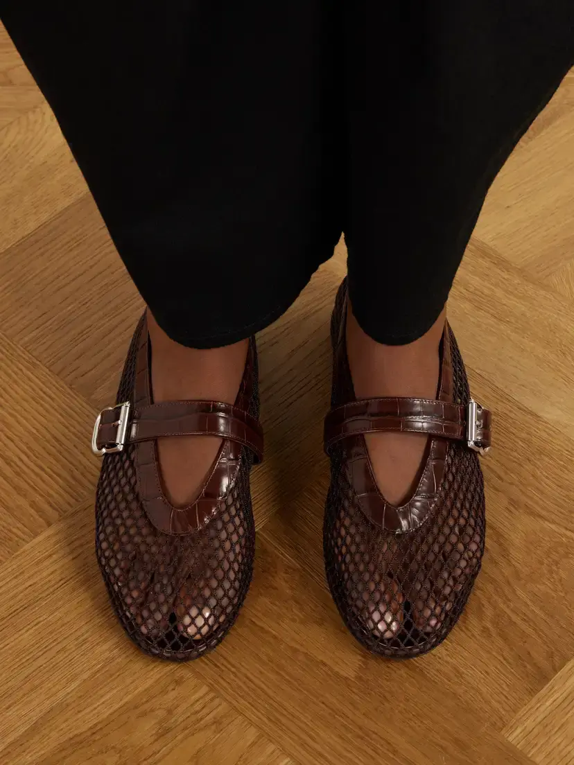 Alaïa La Ballerine Croc-effect Leather-trimmed Mesh Ballet Flats | Thumbnail 2