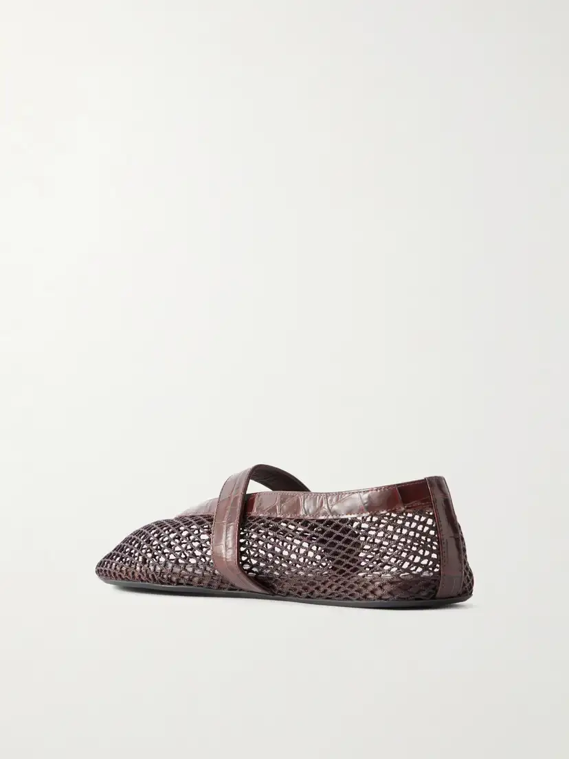 Alaïa La Ballerine Croc-effect Leather-trimmed Mesh Ballet Flats | Thumbnail 3