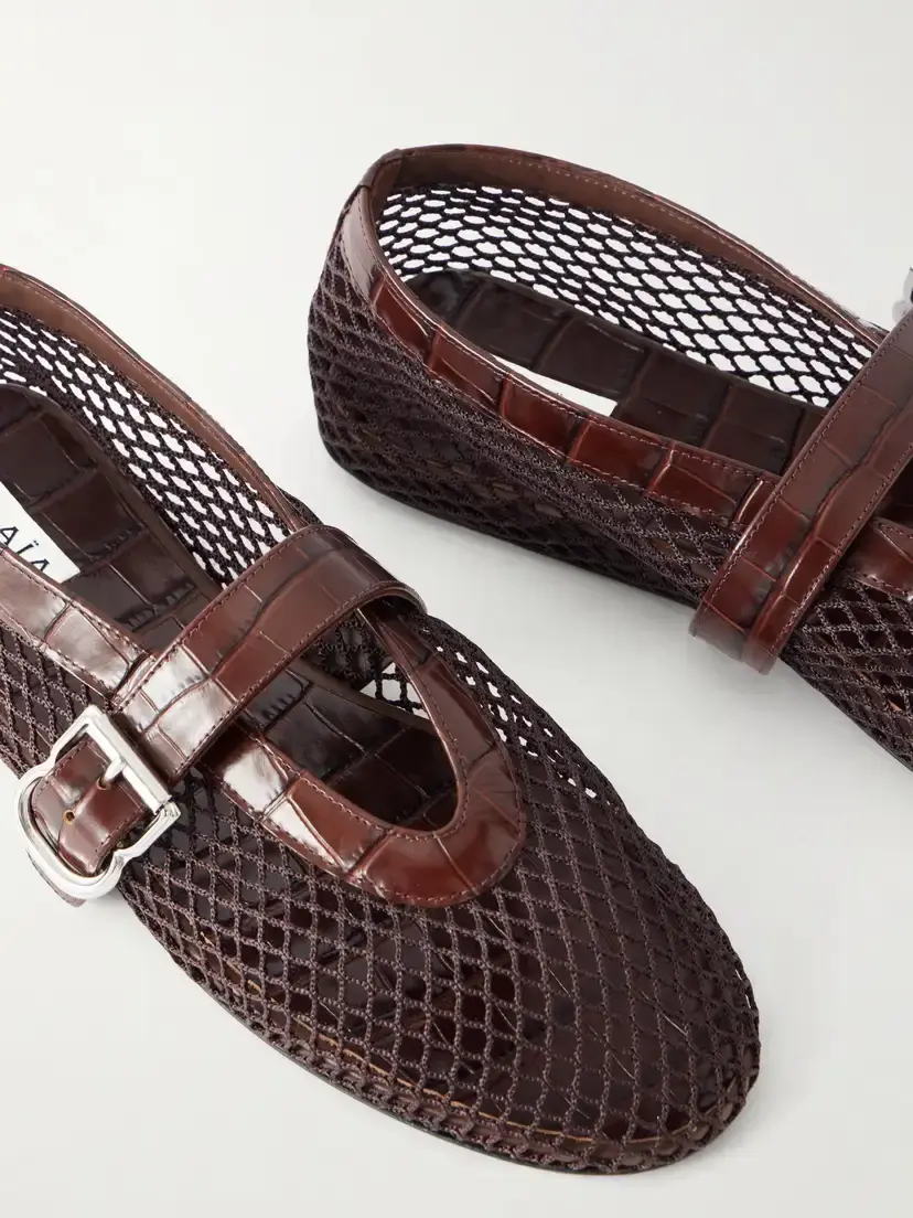 Alaïa La Ballerine Croc-effect Leather-trimmed Mesh Ballet Flats | Thumbnail 5