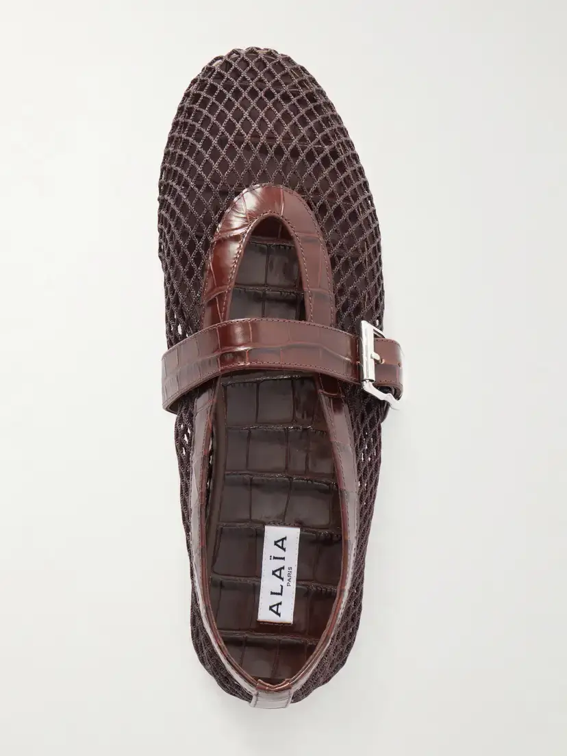 Alaïa La Ballerine Croc-effect Leather-trimmed Mesh Ballet Flats | Thumbnail 6
