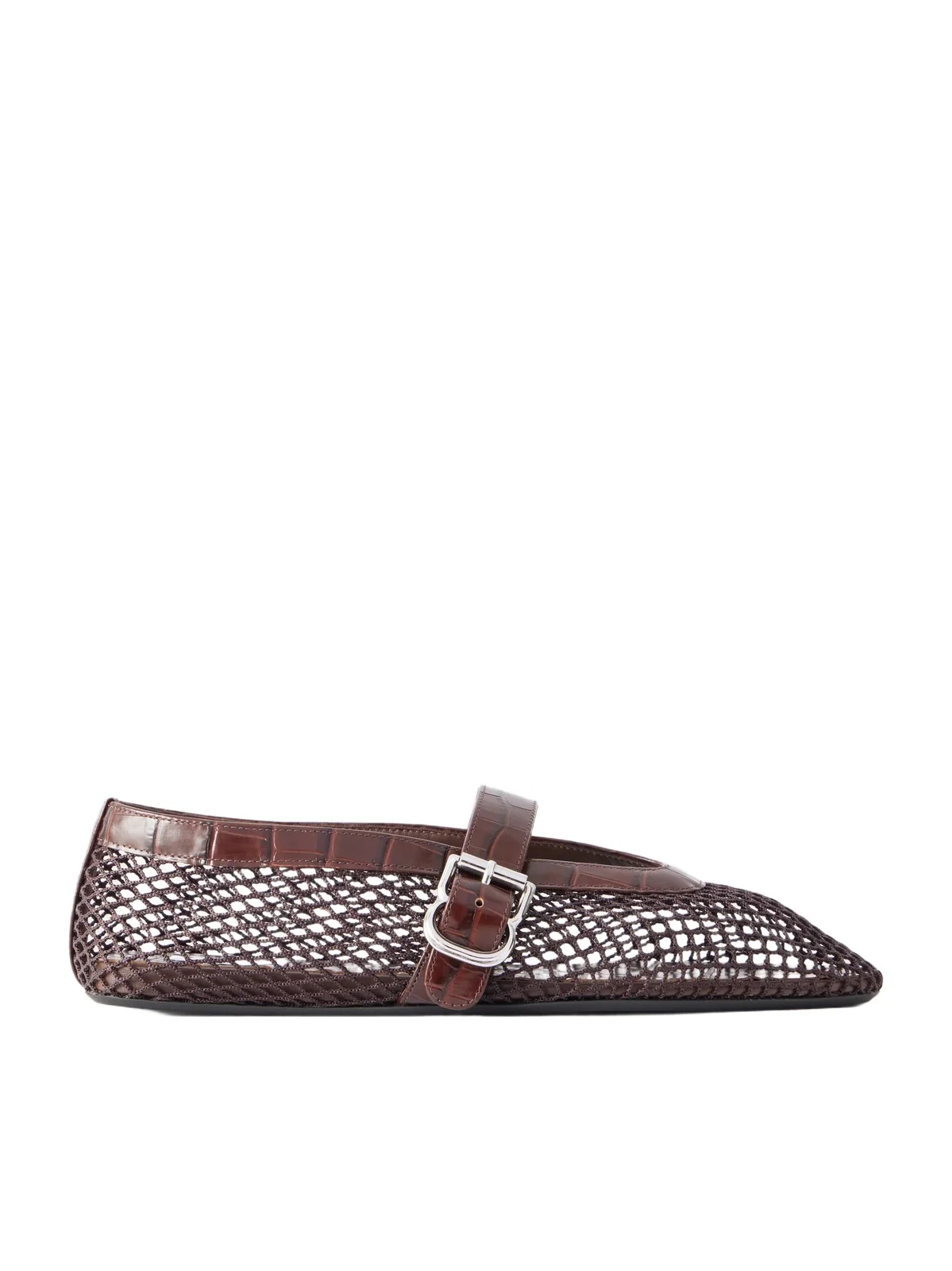 Alaïa La Ballerine Croc-effect Leather-trimmed Mesh Ballet Flats