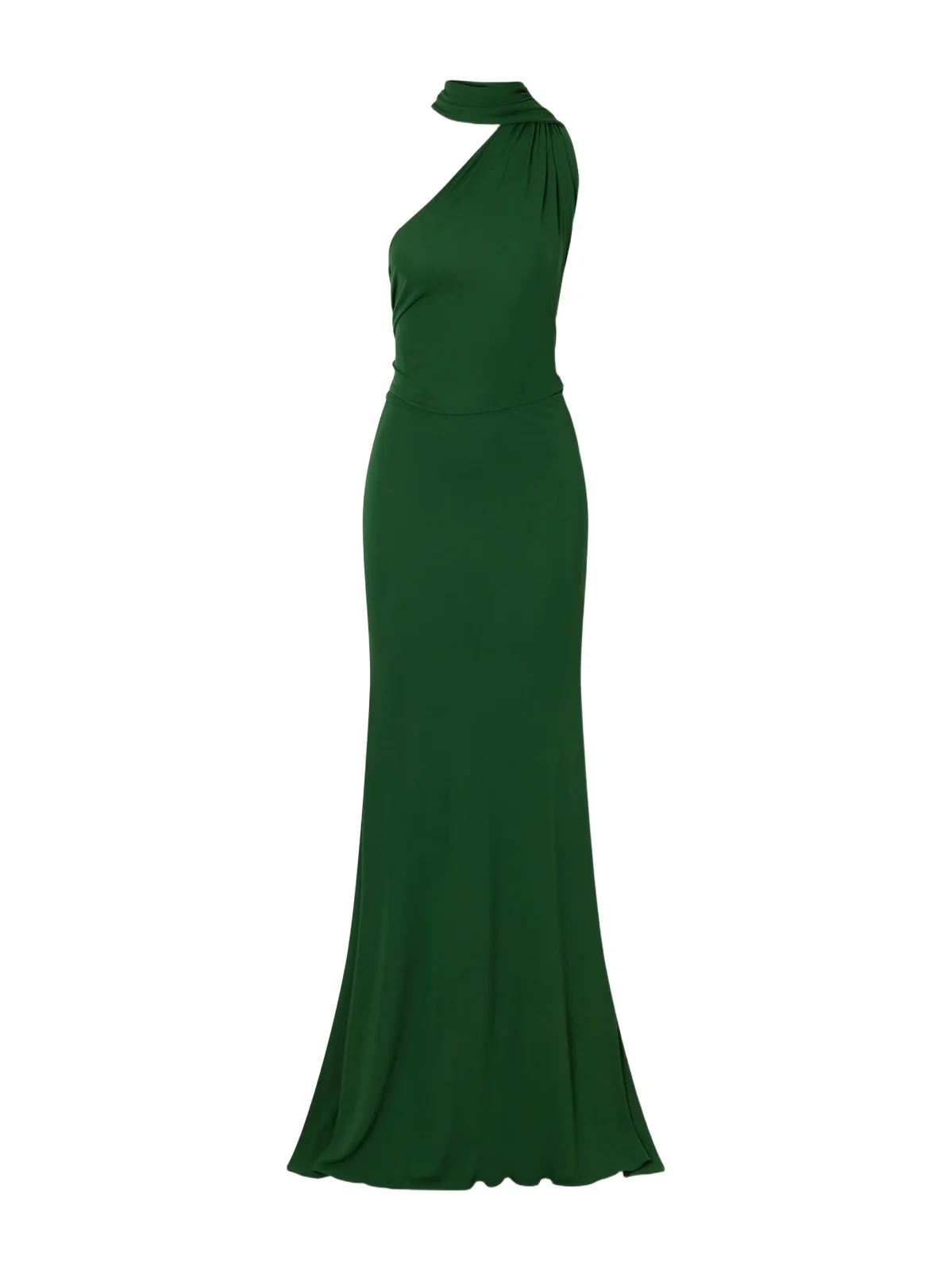 Scarf-detailed One-shoulder Ruched Jersey Gown