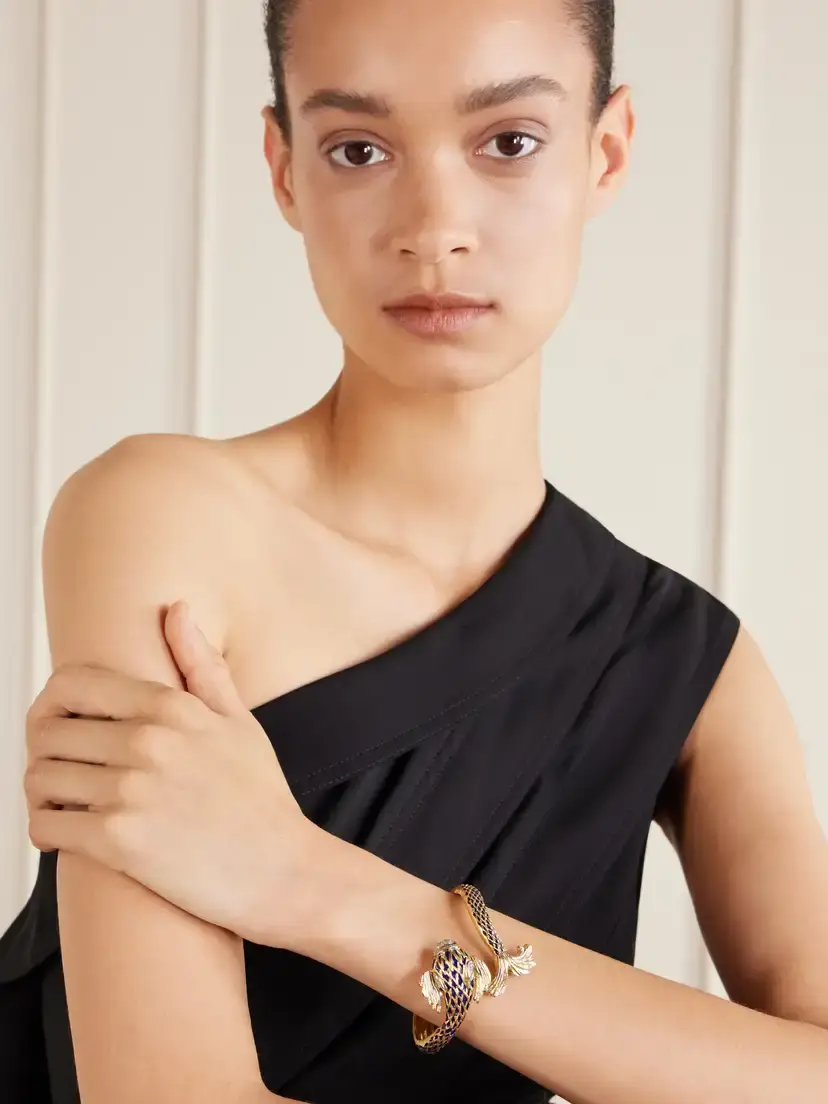 Stephanie Windsor + Lalaounis Vintage 1960s 18-karat Gold Diamond And Enamel Bangle | Thumbnail 2 Stephanie Windsor + Lalaounis Vintage 1960s 18-karat Gold Diamond And Enamel Bangle | Thumbnail 2