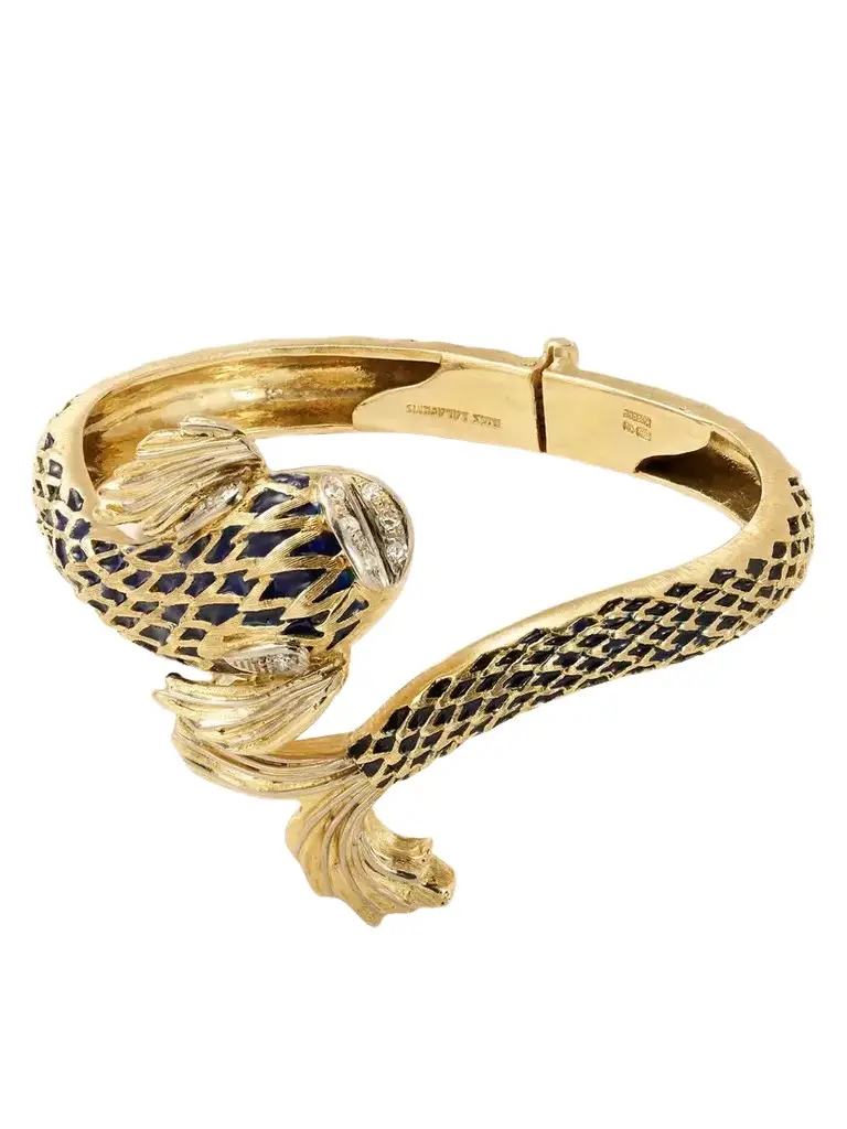 Stephanie Windsor + Lalaounis Vintage 1960s 18-karat Gold Diamond And Enamel Bangle